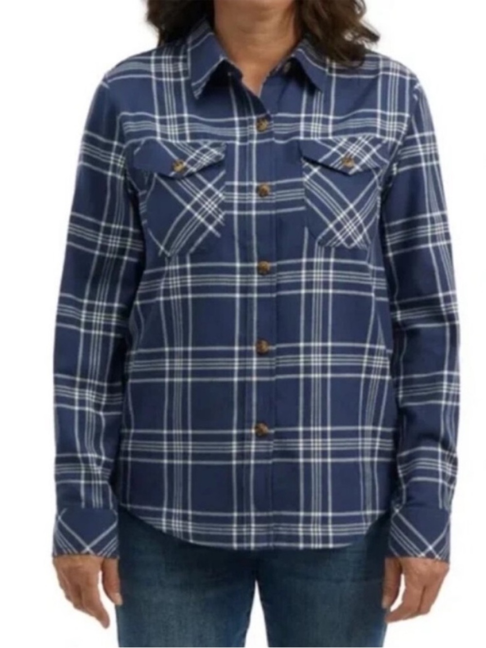 NWT frank. by Frank And Oak Long Sleeve Plaid Shirt Organic Cotton Blue Large